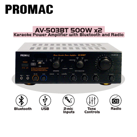 AV-503BT <br> Karaoke Power Amplifier Bluetooth 500W PMPO (x2)