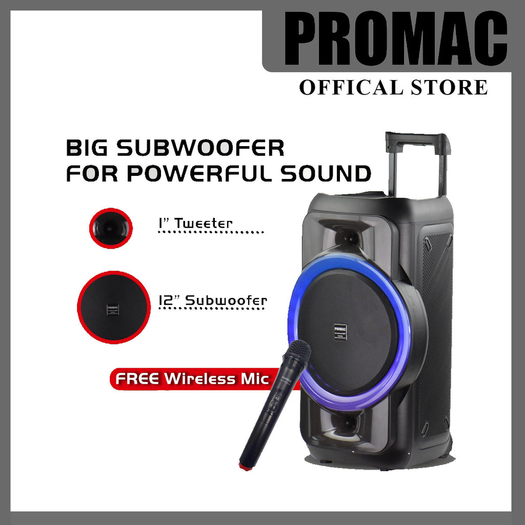 PORTASOUND-1290 12" Portable Active Speaker with Trolley + LED Flamelight