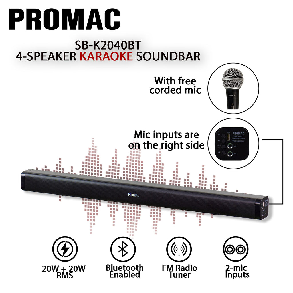 SB-K2040BT 4-Speaker Karaoke Soundbar with Free Mic – Promac PH