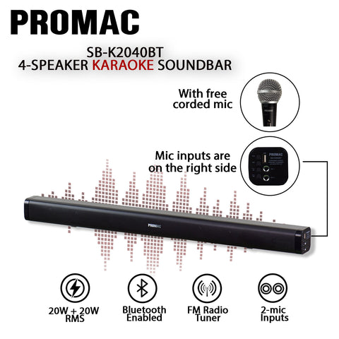 SB-K2040BT 4-Speaker Karaoke Soundbar with Free Mic