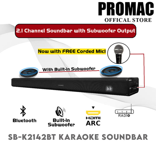 SB-K2142BT Karaoke Soundbar with Built-In Subwoofer and FREE Corded Mic